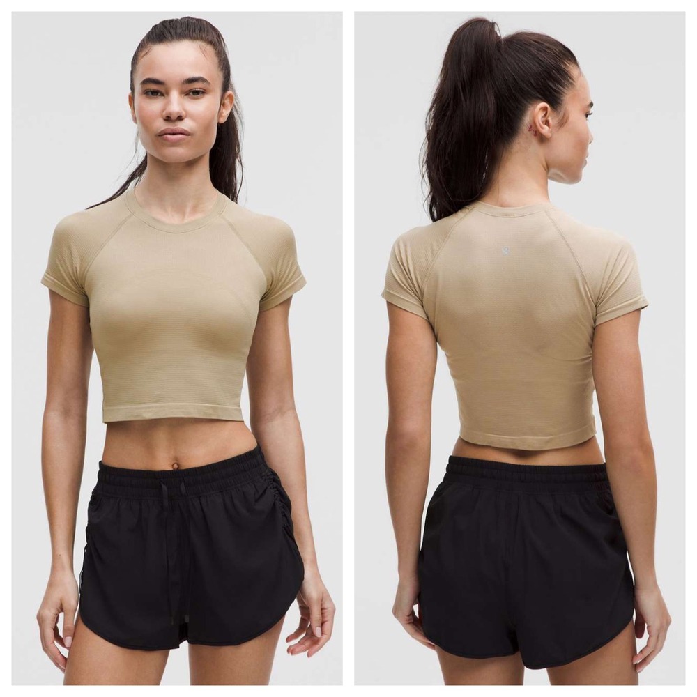 Lululemon Swiftly Tech Cropped Short Sleeve Shirt 2.0 Tan‎ Size 4 Activewear